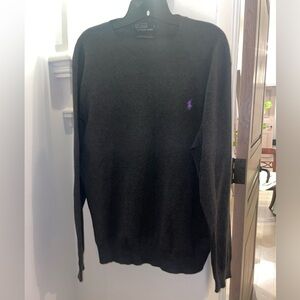 Polo by Ralph Lauren Black Crewneck Sweater with Purple Pony Logo